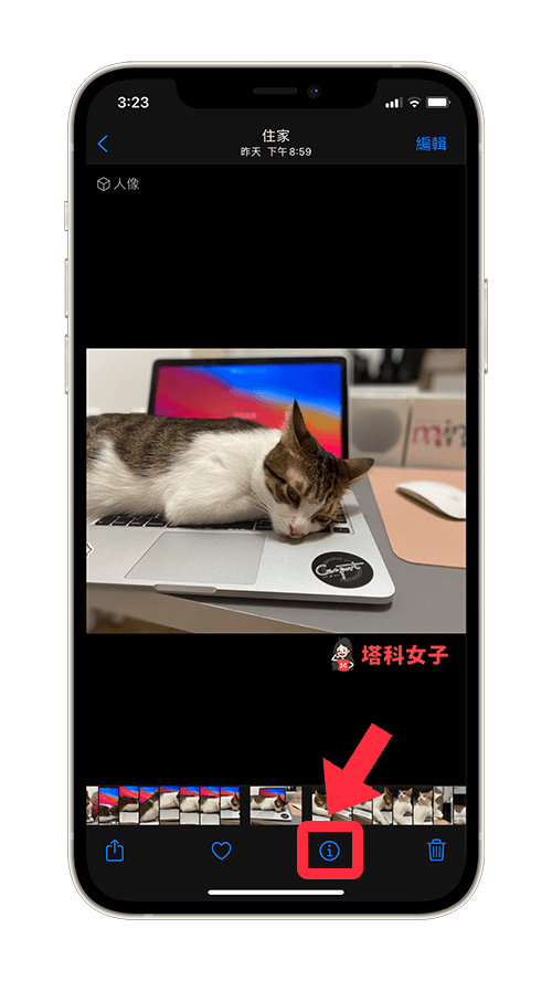开启 ios 15 照片 app,点选底部的「i」